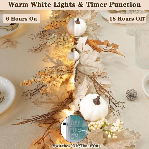 Fall Garland with Lights 6Ft Maple Leafed Garland Fall Decorations for Home - Picture 4 of 6